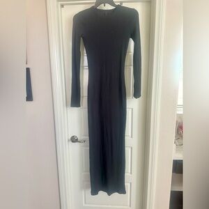 SKIMS Classic Black Long Sleeve Waffle Dress NWT